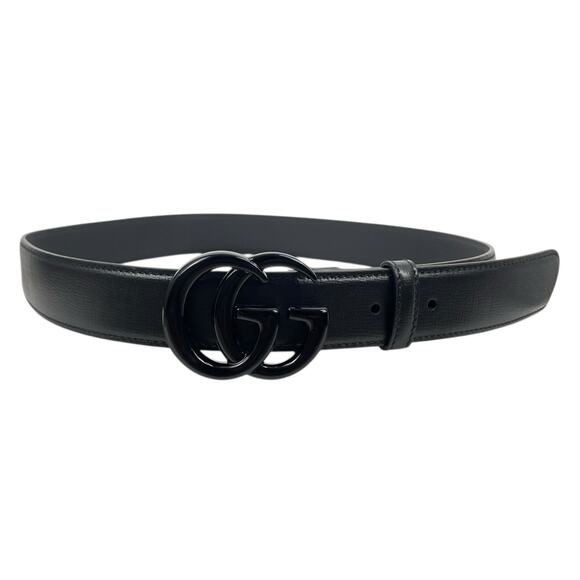 Gucci GG Marmont Thin Belt Black Leather Black Buckle Men Size 80/32 - Picture 4 of 13